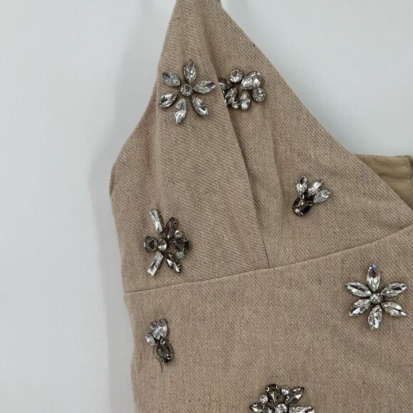 Zara Viral Blogger Favorite Linen Blend Embellished Spaghetti Strap V-Neck Mini - Picture 8 of 13
